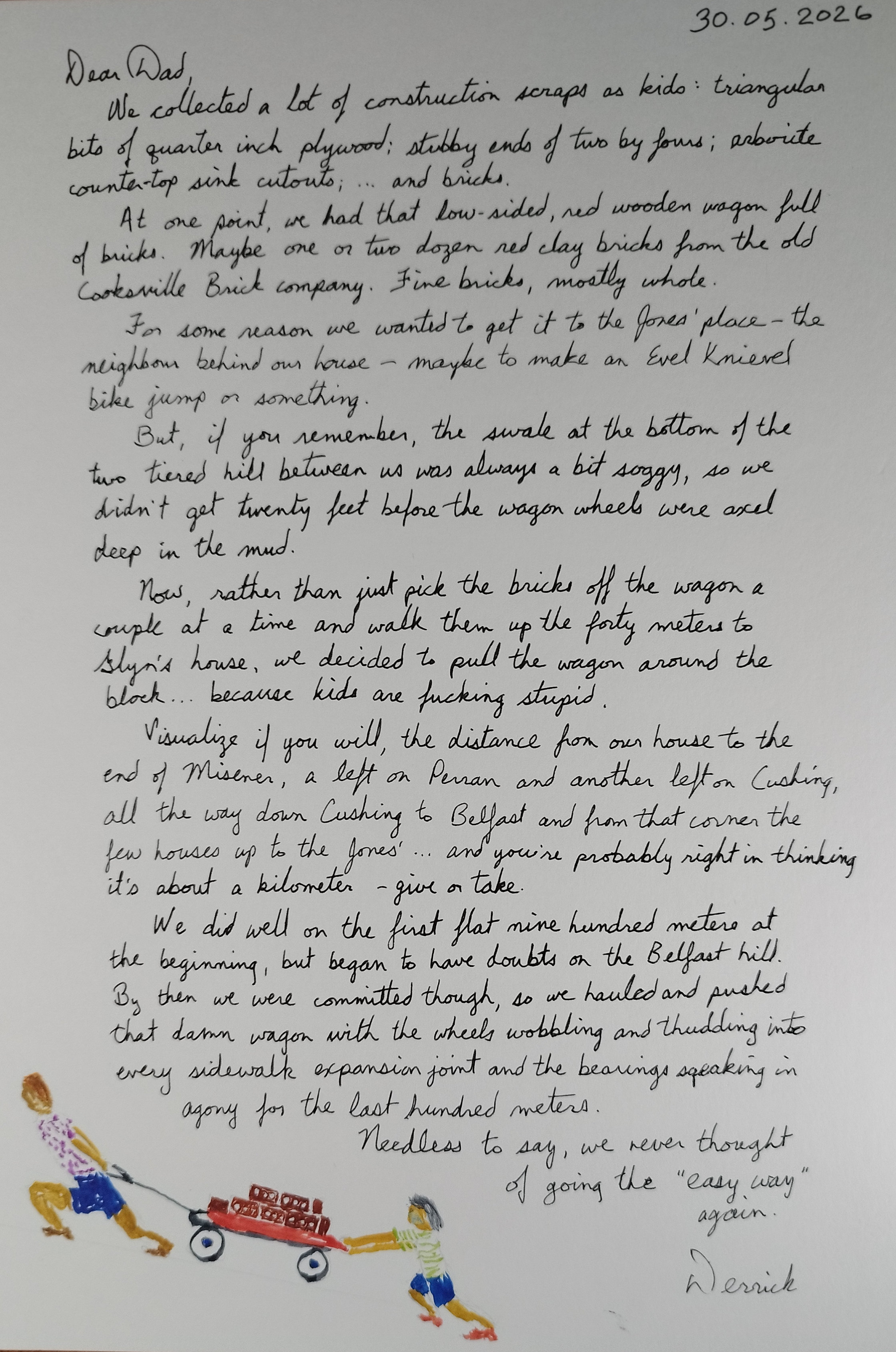 cursive letter about bricks